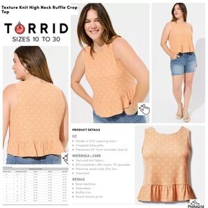 Torrid 6 plus size peach bloom textured cropped ruffle top NWT